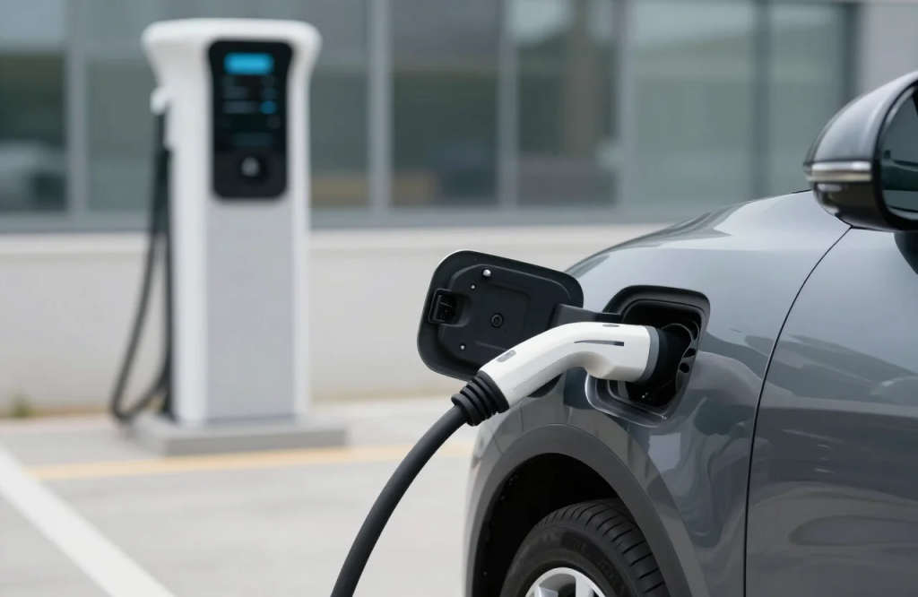 Coche eléctrico conectado a un punto de recarga